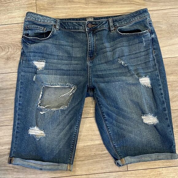 Women’s Soho New York jeans Plus size 20 denim distressed ripped Bermuda shorts - Picture 4 of 9
